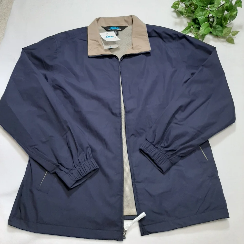 Tri-Mountain Navy Blue Tan Full‎ Zip Jacket Size XL